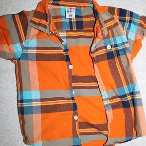 Healthtex Boys Button Down Shirt Orange and Blue 3T